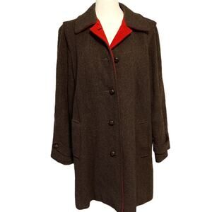 Vintage Signature Miss Harwood Single‎ Breast Wool Coat Gray w/ Red Size Large